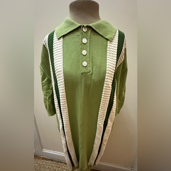 OxKnit Stylish Green and White Retro Polo Shirt NWT - Picture 1 of 8